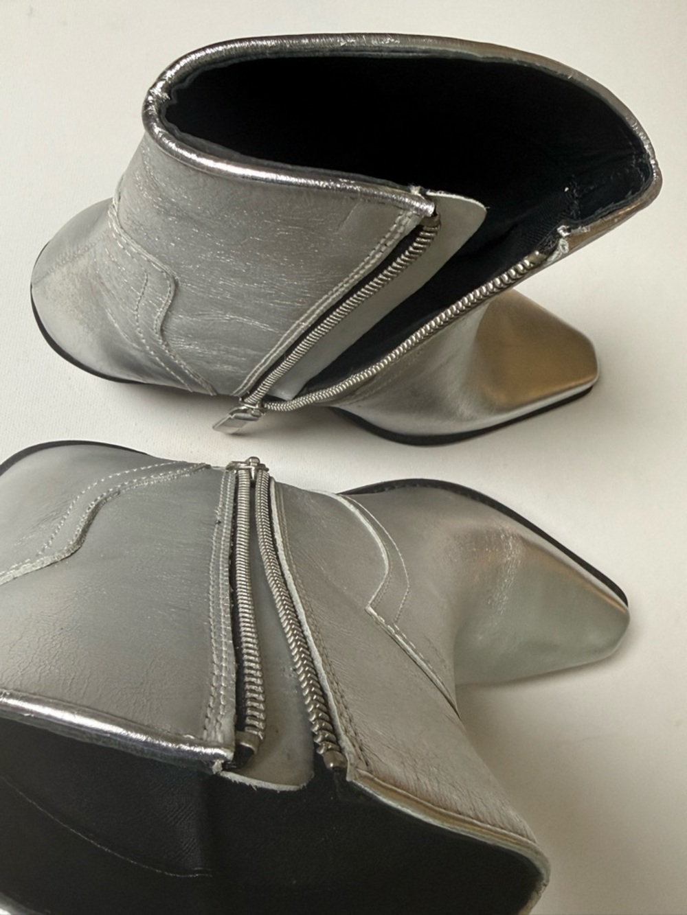 ZARA Metallic Silver Ankle Boots | Western Pointed Toe Zip Booties | Size 39 8.5 - Picture 10 of 11